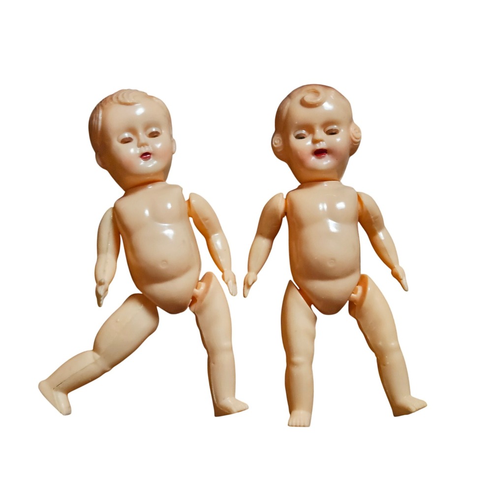 Lot of 2 Vintage Hard Plastic Baby Dolls Made in Hong Kong 5" Antique For Repair